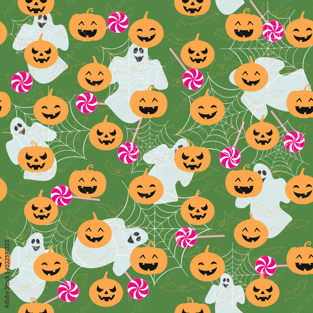 Halloween holiday, seamless background, pattern with pumpkin. Vector illustration.