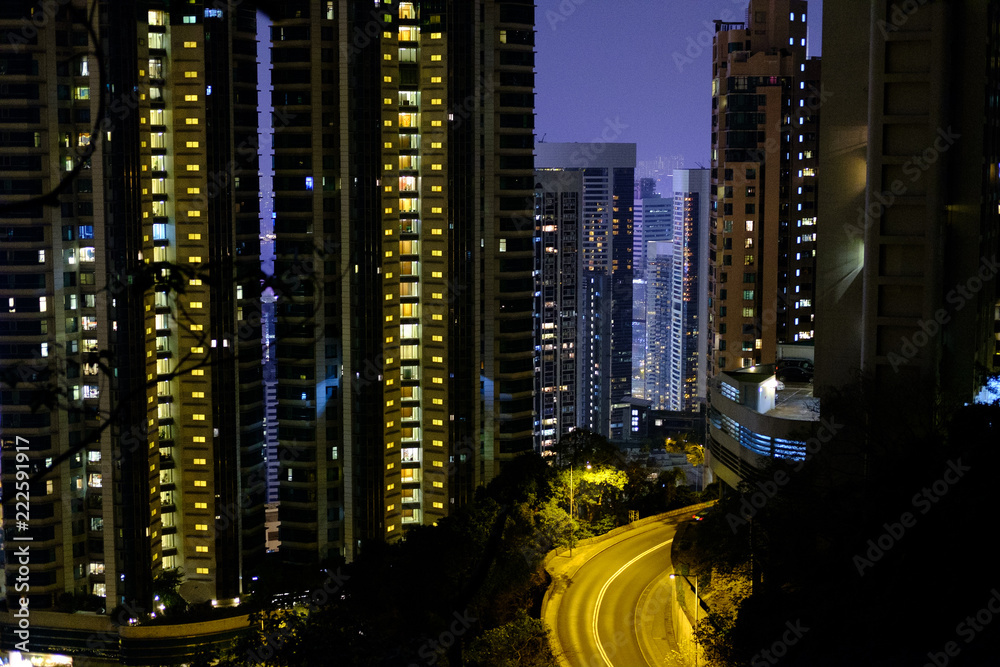hong kong residential high rises at night