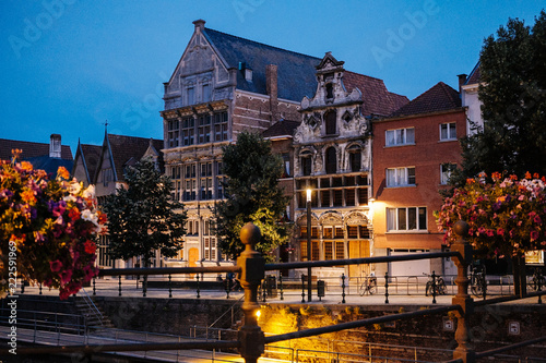 Vászonkép mechelen canal nightshot in the summer