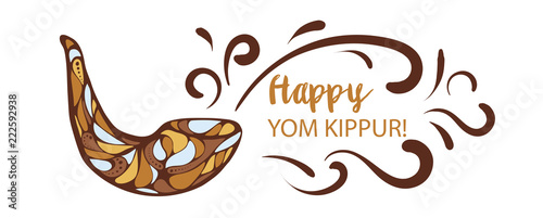 Foto Vector illustration of Happy Yom Kippur background with shofar
