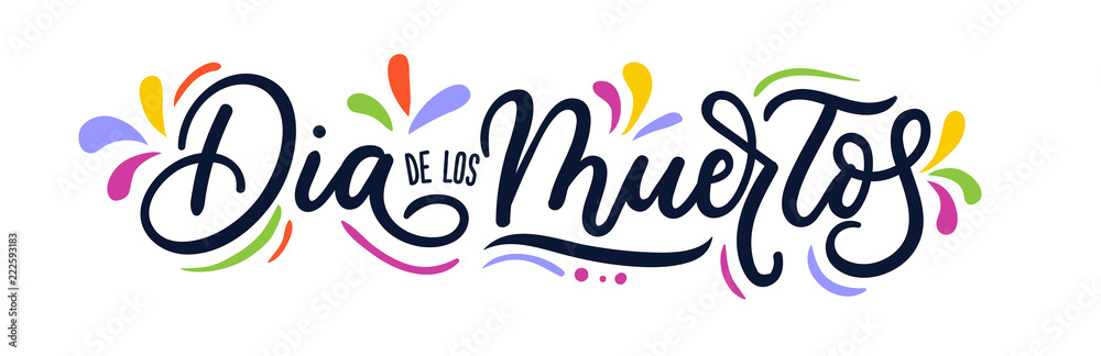 Dia de los Muertos greeting card lettering inscription. Greeting vector illustration for Day of the dead.
