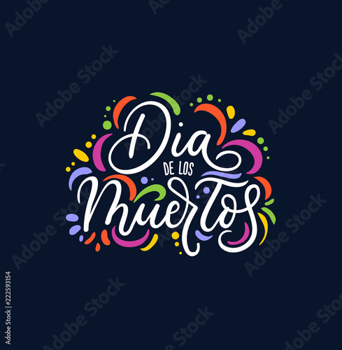 Dia de los Muertos greeting card for Day of the Dead. Greeting vector illustration with lettering.