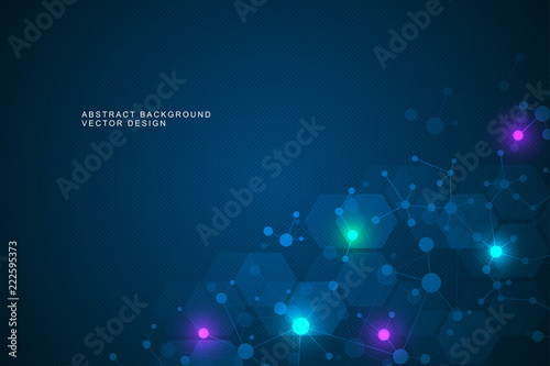 Molecular structure background and communication. Abstract background from molecule DNA. Medical, science and digital technology concept with connected lines and dots.