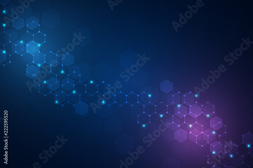 Abstract molecular structure and chemical elements. Medical, science and technology concept. Vector geometric background from hexagons.