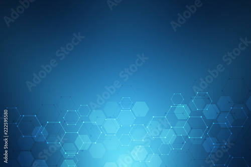 Abstract molecular structure and chemical elements. Medical, science and technology concept. Vector geometric background from hexagons.