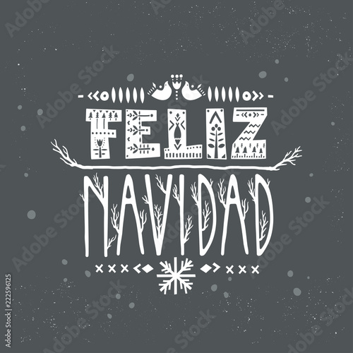 Lettering poster "Feliz Navidad" ("Merry Christmas", spanish) in scandinavian style.
