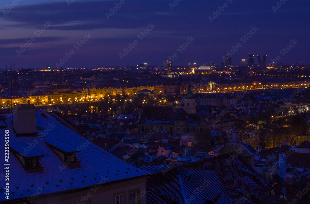 Winter in Prague. Night cityscape of Prague old town, Czech Republic, 