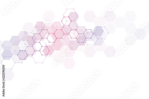 Abstract molecular structure and chemical elements. Medical, science and digital technology concept. Vector geometric background from hexagons.