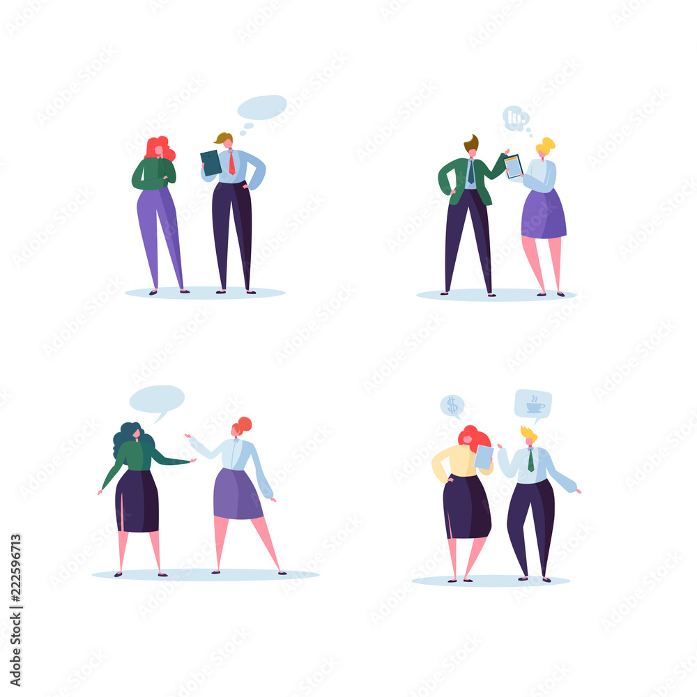 Group of Business Characters Chatting. Office People Team Communication Concept. Social Marketing Man and Woman Talking. Vector illustration