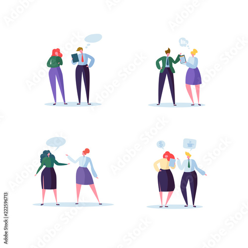 Group of Business Characters Chatting. Office People Team Communication Concept. Social Marketing Man and Woman Talking. Vector illustration