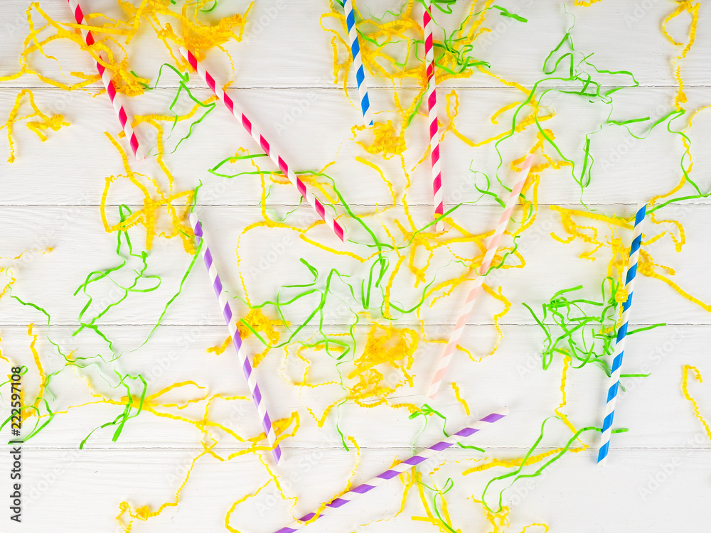 balloons, colored ribbons and tubules for a cocktail, background, holiday, bright
