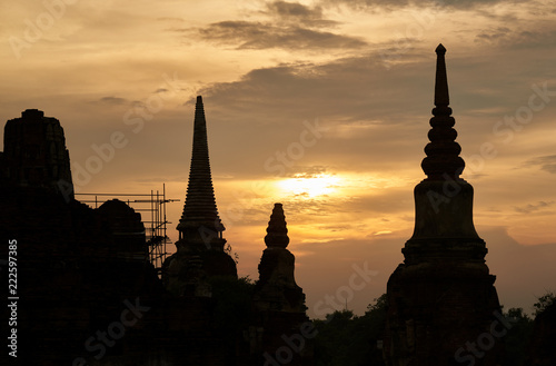Sunset and twilight sky at Ayutthaya historical park © Teeradej