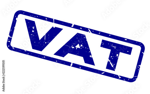 Grunge blue vat (Abbreviation of Value added tax) square rubber seal stamp on white background