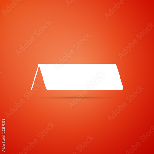 Blank paper table card icon isolated on orange background. Tent card icon. Flat design. Vector Illustration