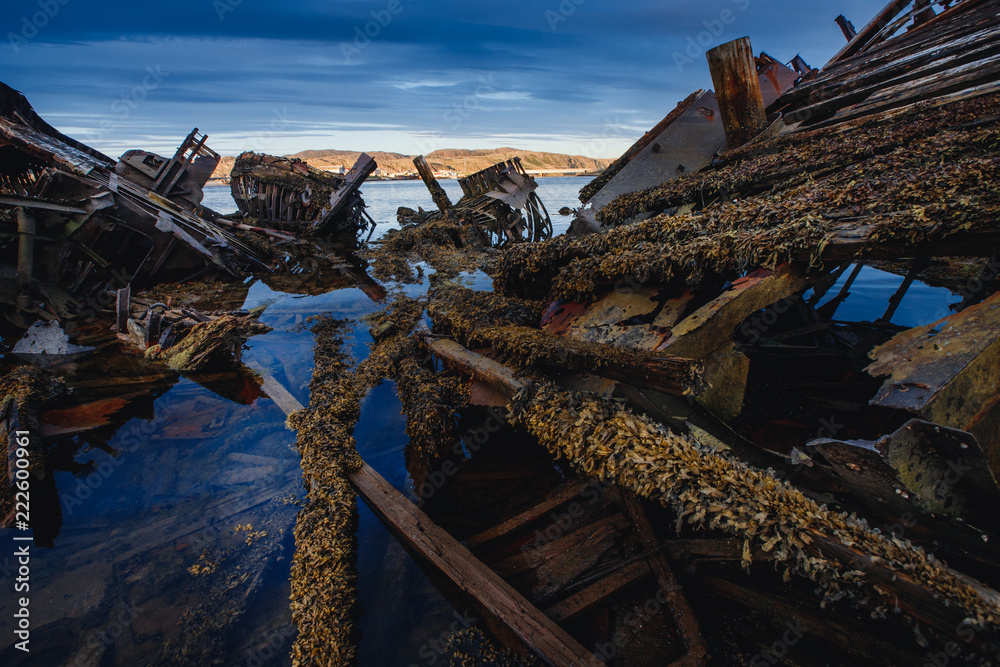 Cemetery of wooden ships pirates and fish-owners, skeletons. Teriberka, Russia. Cemetery of wooden ships pirates and fish-owners, skeletons. Teriberka, Russia.