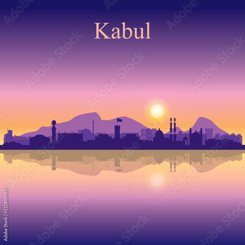 Kabul city silhouette on sunset background
