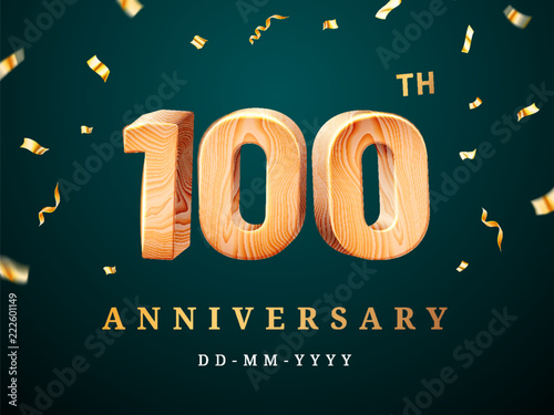 100th anniversary sign with falling confetti