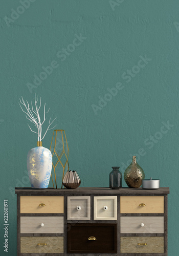 Modern shining Christmas interior. 3D illustration