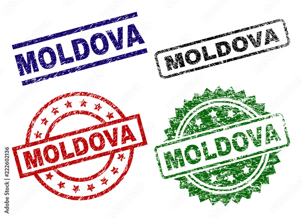 MOLDOVA seal prints with damaged surface. Black, green,red,blue vector rubber prints of MOLDOVA label with dust surface. Rubber seals with circle, rectangle, rosette shapes. MOLDOVA seal prints with damaged surface. Black, green,red,blue vector rubber prints of MOLDOVA label with dust surface. Rubber seals with circle, rectangle, rosette shapes.