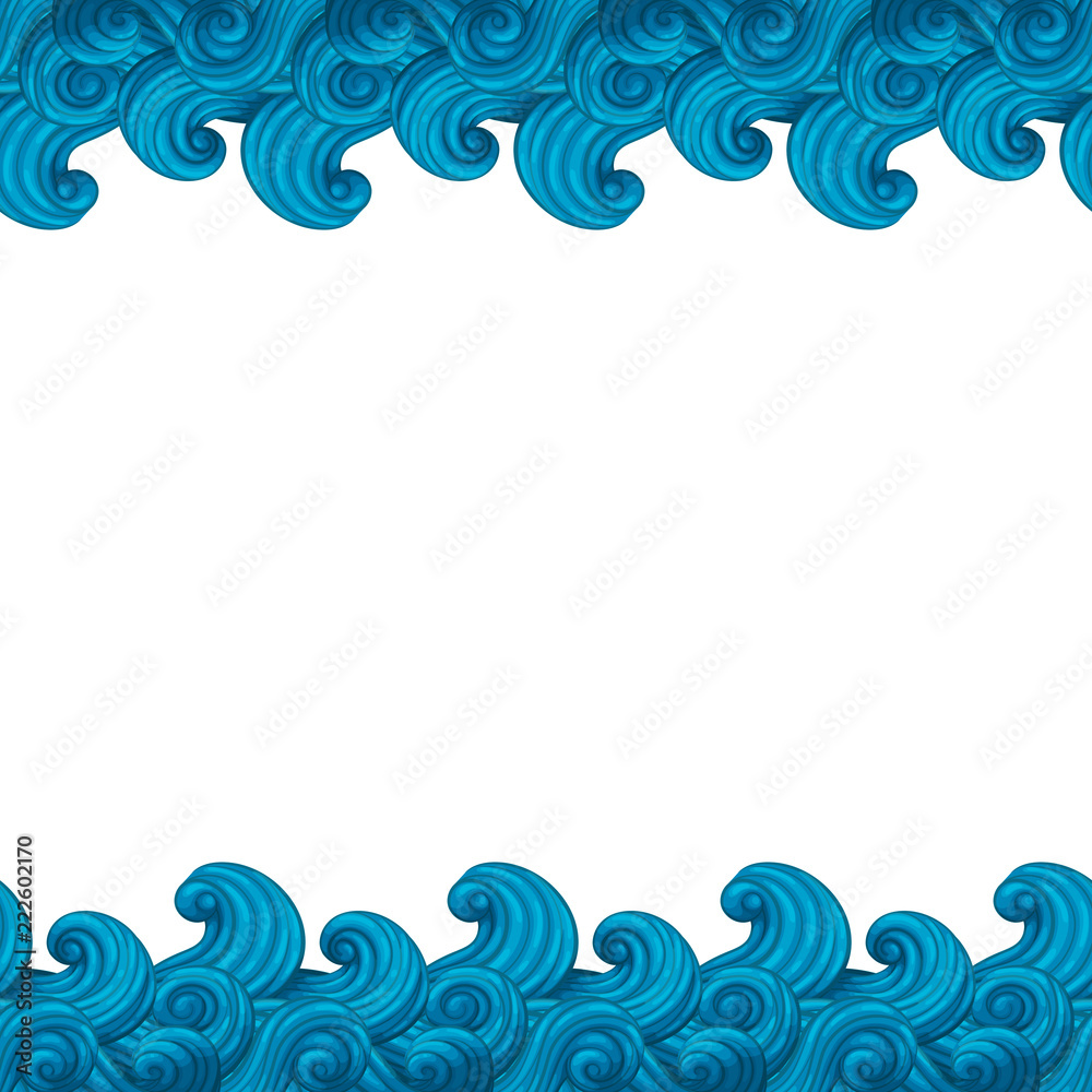 Marine background with seamless wave border. Marine background with seamless wave border.