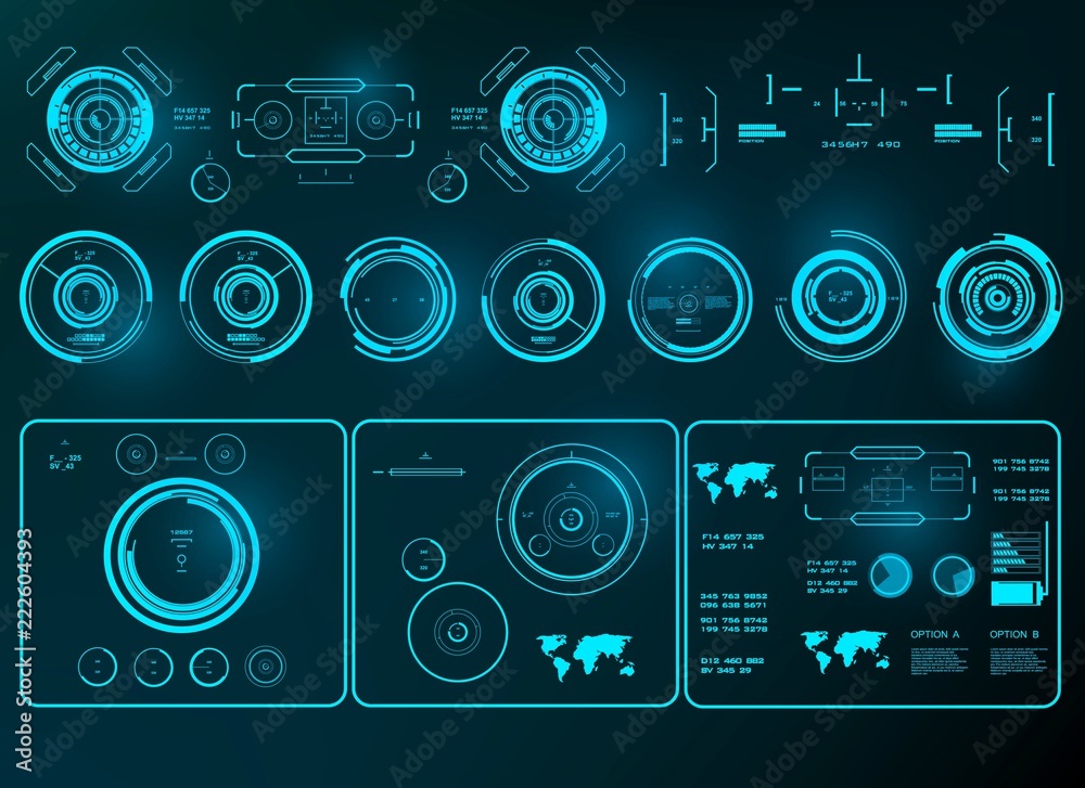 HUD interface futuristic blue virtual graphic touch user interface, target