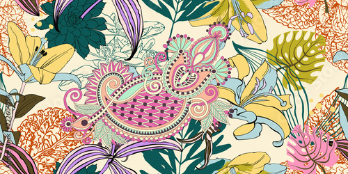 trendy seamless artistic flower pattern, beautiful tropical flor