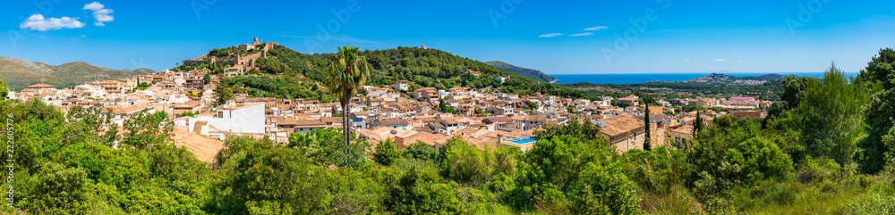 Panoramic cityscape of the old mediterranean town Capdepera on Mallorca, Spain