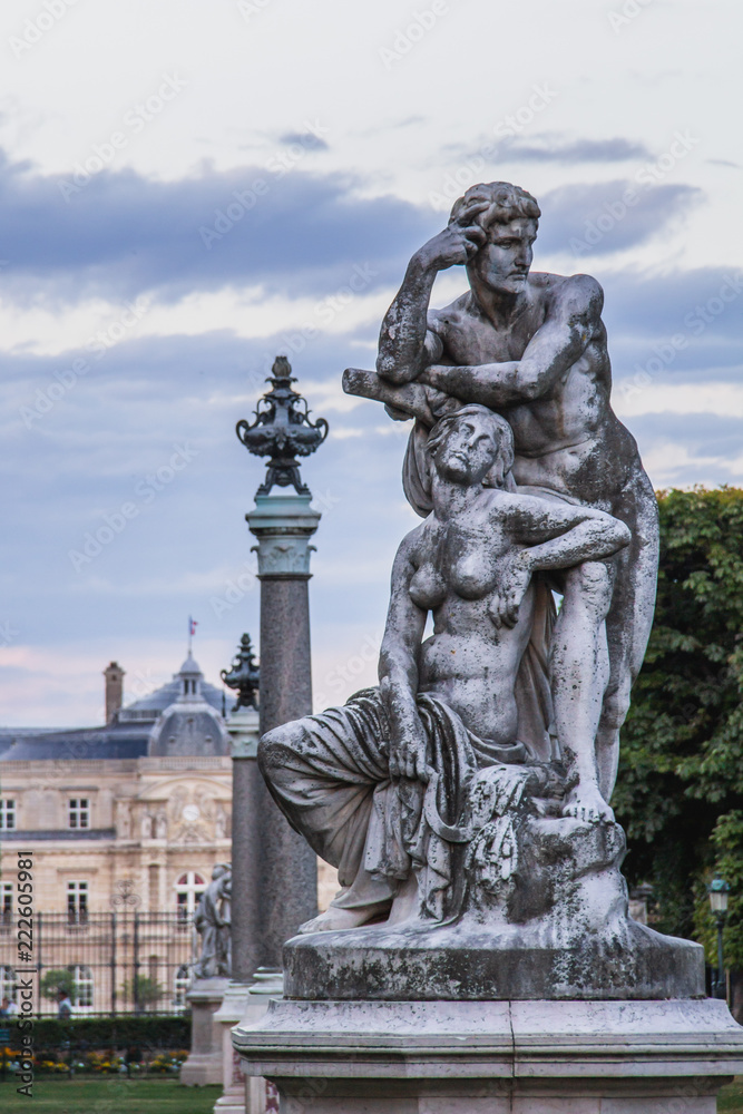 The Twilight (Le Crepuscule) statue at the Great Explorers Garden (Jardin des Grands Explorateurs) in Paris France