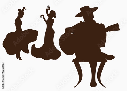 guitarist and flamenco dancer, silhouette