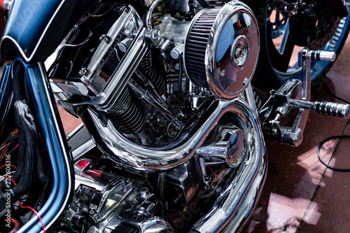 Engine close up shot of beautiful and custom made motorcycle © Georgii
