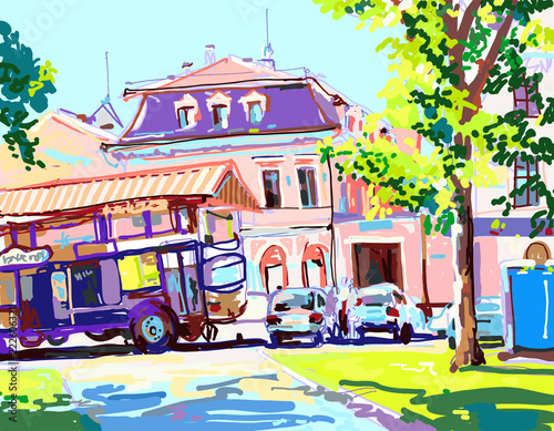 digital painting of sunny day in the city, summer contemporary a © Kara-Kotsya