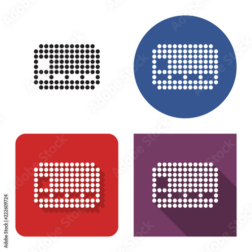 Dotted icon of bank card in four variants. With short and long shadow