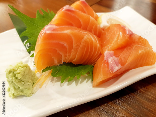 Sliced salmon sashimi, Japanese raw food delicious menu