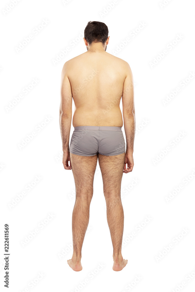 Man without clothes, in shorts, isolated on white background Man without clothes, in shorts, isolated on white background