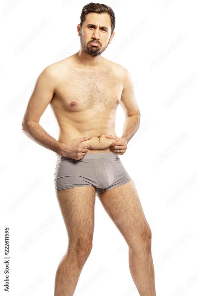 Man without clothes, in shorts, isolated on white background Photos | Adobe  Stock