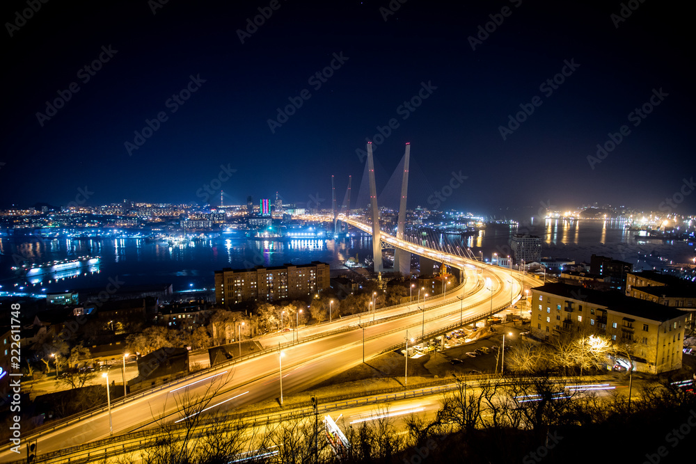 traffic in the Vladivostok city at night