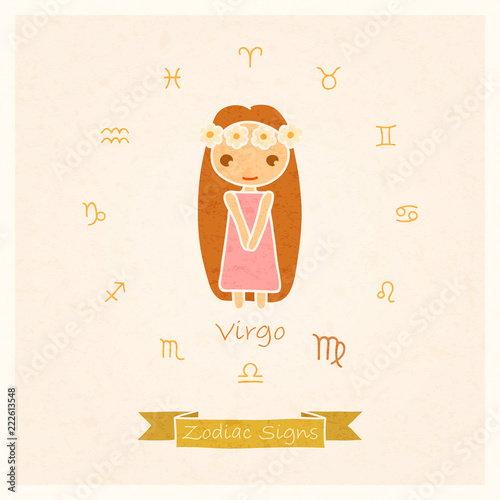 vector illustration of Virgo zodiac sign with texture of paper