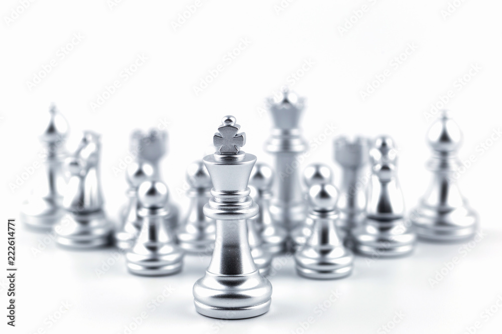 Silver king in chess game with Concept for company strategy,business victory or decision the path to success.