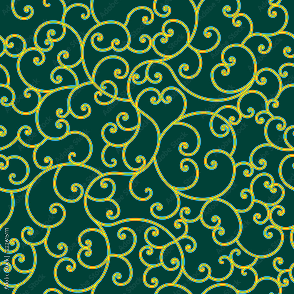 vector beautiful botanical colorful flourish pattern over green background for festive, greeting and elegant surface designs and backgrounds