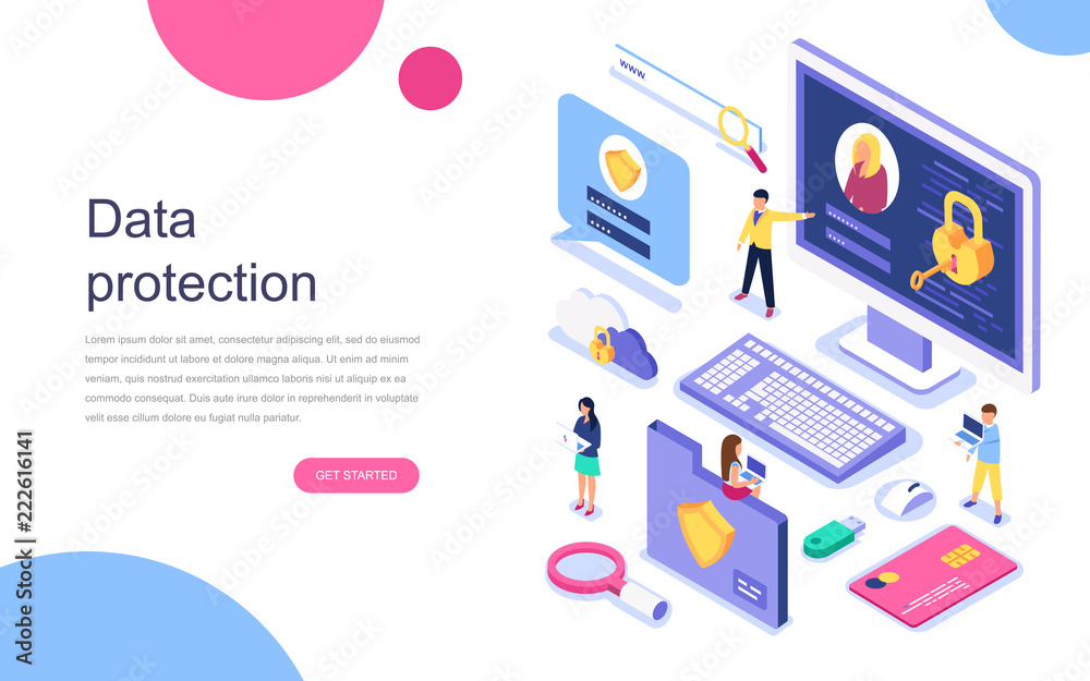 Modern flat design isometric concept of Data Protection for banner and website. Landing page template. Credit card check and software access data as confidential. Vector illustration.
