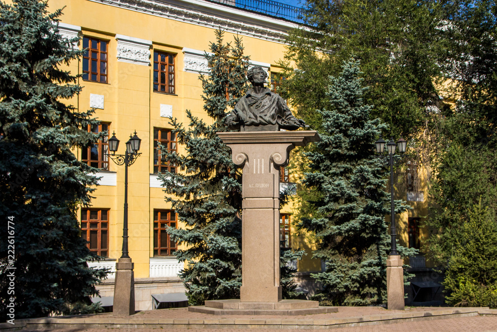 Almaty, Kazakhstan - September 15, 2018: monument of poet and writer Alexander Sergeevich Pushkin