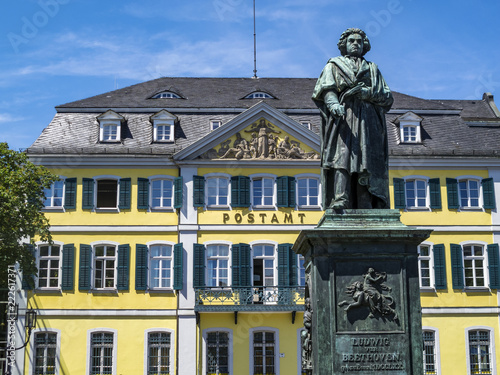 Beethoven Monument on the Muensterplatz, Minster Square in front of the former Post Office in Bonn, Germany