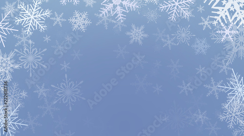 Winter christmas background, frozen with snowflakes,