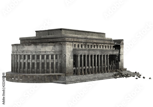 Ruined Building Isolated On White 3D Illustration