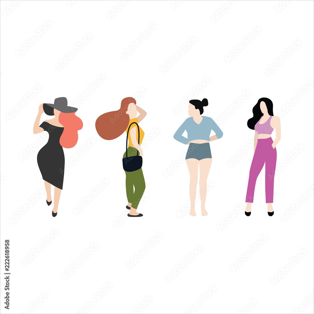 Group of male and female streetwear flat cartoon characters