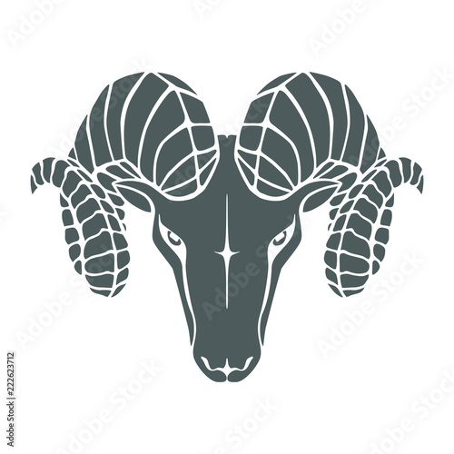 Aries graphic icon. Head ram gray sign isolated on white background. Symbol argali. Vector illustration