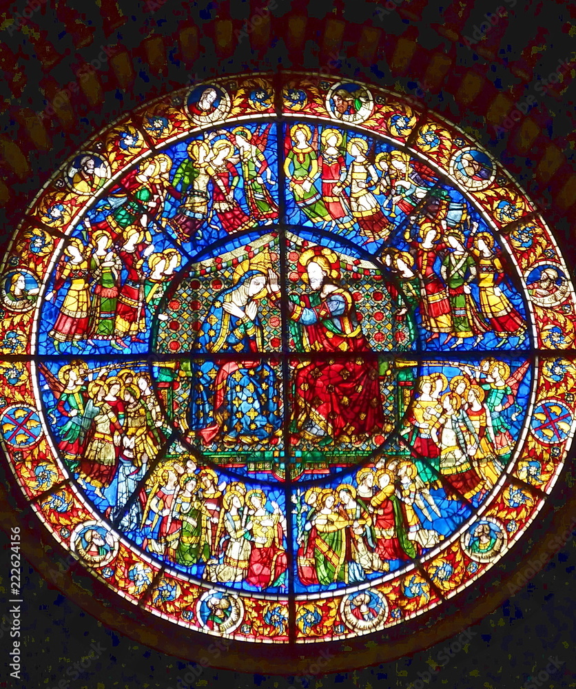Stained glass window in the church of Santa Maria Novella, Florence, Italy