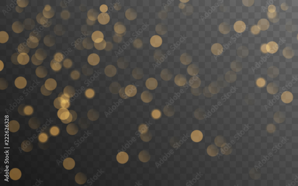 Abstract golden shining bokeh isolated on transparent background. Decoration or christmas background. 