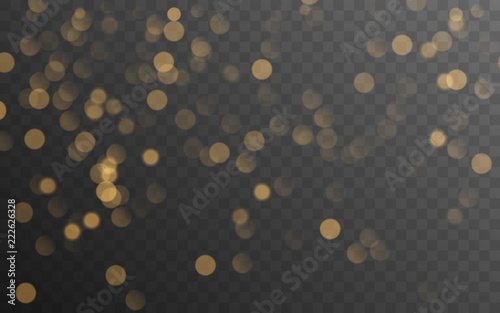 Abstract golden shining bokeh isolated on transparent background. Decoration or christmas background.  photo