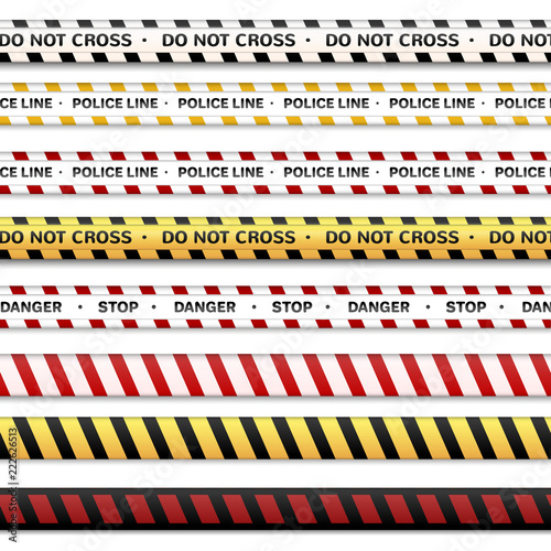 Police line and do not cross, Caution lines. Warning tapes isolated on a transparent background. 